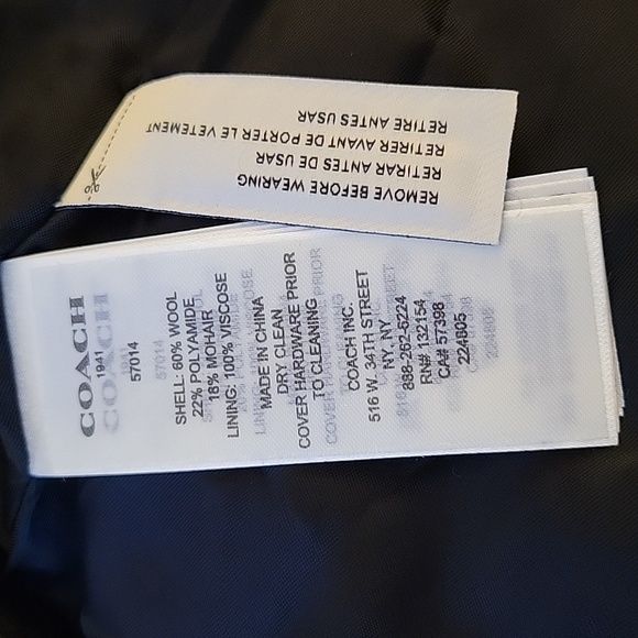 Coach black wool mohair blend coat beads pearl trim fully lined Sz 2 New… - Picture 7 of 8